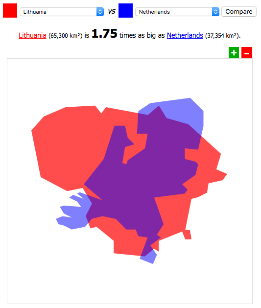 Lithuania vs Netherlands size comparison